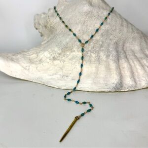 Turquoise Y Necklace, Ethnic Brass Pendant